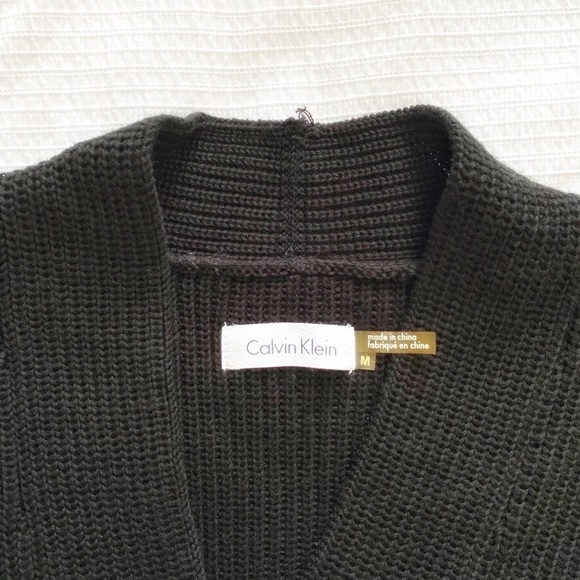 CALVIN KLEIN BLACK V-NECK FRONT CABLE KNITTED LONG SLEEVE MIDI DRESS - M - Picture 5 of 9